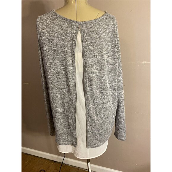 Lane Bryant Black Heathered Sweater Sheer Trim Zip Up Back Scoop Neck SZ 14/16 - Picture 4 of 11